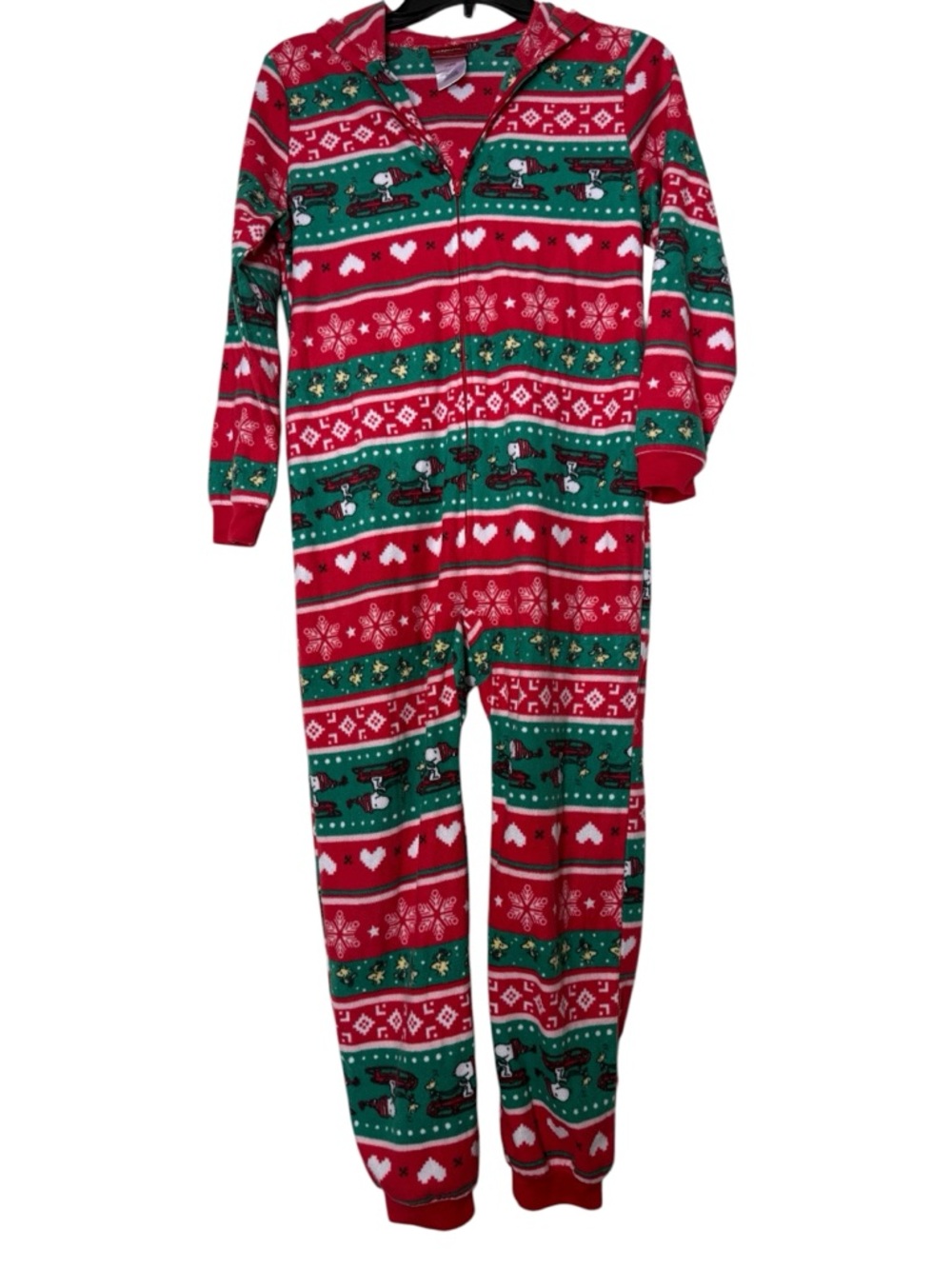 Peanuts Festive Snoopy Hooded Fleece Onesie PJs Red & Green Size L (Fits Small)